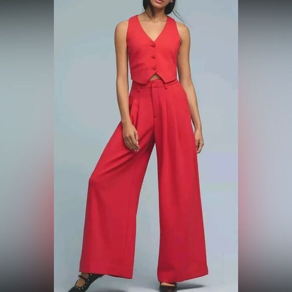 Maeve Pants - MAEVE The Avery Pleated Wide-Leg Palazzo Pants Women’s Sz 14 26" Cropped Hem*
